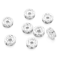 Silver plated rondelle beads with crystals for DIY jewelry bracelet making - 4mm (Aperture approx 1mm) - 10 Pieces/Pack / Silver Plated