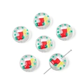 Flat round glass beads with Christmas sock patterns for DIY jewelry making - Christmas Sock Bead (#17) / 1 Piece