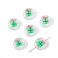 Transparent glass DIY bead with green Christmas gift box and red bow pattern design - Gift Bead (#19) / 1 Piece