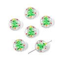 Flat round glass bead with hand-painted Christmas tree pattern for DIY jewelry making - Christmas Tree Bead (#23) / 1 Piece