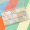 15-grid DIY bead kit with glass seed beads in white, beige, and champagne tones - Beige Series (15 Grid Box)