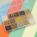 20-compartment DIY bead kit with gold and silver glass seed beads in a clear box - Gold Series (15 Grid Box)