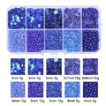 DIY jewelry bead set in blue and purple tones within a 10-compartment storage box - 10-Grid Bead Material Kit / Royal Blue Series
