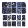 DIY bead kit featuring black and metallic glass beads with sequins in a 10-grid storage box - 10-Grid Bead Material Kit / Black Series