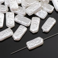 Baroque style rectangular mother of pearl loose beads with iridescent finish - Long Irregular (Straight Hole) / Aperture approx 0.8mm, 2 Pcs/Pack / White