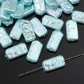 Light blue iridescent rectangular faux mother-of-pearl beads for DIY jewelry making - Long Irregular (Straight Hole) / Aperture approx 0.8mm, 2 Pcs/Pack / Blue