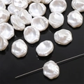 Irregular white baroque faux pearl beads with hole for handmade necklace and jewelry DIY - Concave Round Irregular (Straight Hole) / Aperture approx 0.8mm, 2 Pcs/Pack / White