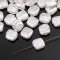 Square iridescent baroque pearl beads with shimmering finish for DIY jewelry making - Square (Straight Hole) / Aperture approx 0.8mm, 2 Pcs/Pack / White