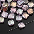Iridescent lilac flat square baroque pearl beads for DIY handmade jewelry crafts - Square (Straight Hole) / Aperture approx 0.8mm, 2 Pcs/Pack / Purple