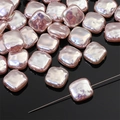Square light pink baroque faux pearl beads with aurora luster for DIY jewelry making - Square (Straight Hole) / Aperture approx 0.8mm, 2 Pcs/Pack / Pink