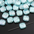 Light blue iridescent square baroque beads with pearl luster finish for DIY jewelry - Square (Straight Hole) / Aperture approx 0.8mm, 2 Pcs/Pack / Blue