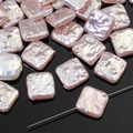 Baroque pink square imitation shell loose beads with iridescent luster for DIY jewelry - Square (Perforated) / Aperture approx 0.8mm, 2 Pcs/Pack / Pink