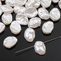 Irregular baroque faux pearl beads in cream white for DIY jewelry making and crafts - Straight Hole Long Concave Irregular / Aperture approx 0.8mm, 2 Pcs/Pack / White