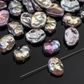 Irregular baroque style metallic iridescent beads for handmade jewelry making and DIY crafts - Straight Hole Long Concave Irregular / Aperture approx 0.8mm, 2 Pcs/Pack / Purple