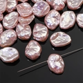 Baroque style pale lavender irregular pearl bead with pre-drilled hole for DIY jewelry - Straight Hole Long Concave Irregular / Aperture approx 0.8mm, 2 Pcs/Pack / Pink