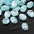 Light blue baroque shell bead with iridescent glow and pre-drilled hole for DIY jewelry - Straight Hole Long Concave Irregular / Aperture approx 0.8mm, 2 Pcs/Pack / Blue