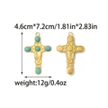 Macro view of gold cross pendant with turquoise beads and retro engraving details - Gold Cross Pendant (TP2173-02)