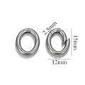 Anneau ressort ovale en acier inox poli argenté avec dimensions de taille 15x12mm - Ellipse / Acier