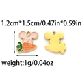 Detailed front and back view of 1.2cm cute mouse carrot pendants with size markers - Pink Mouse Holding Carrot (TP1426-02-pink)