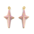 Zwei vierzackige Sternanhänger aus rosa Emaille mit goldenem Edelstahlrand für DIY - Vierzackiger Stern Anhänger (TP1418-02-pink) / Rosa