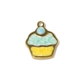 Cupcake charm variant with light blue, green, and yellow enamel in gold finish - Green Cupcake (TP1441-02-green)
