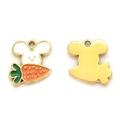Cute white bunny hiding behind carrot pendant with colorful enamel and golden metal back - White Mouse Holding Carrot (TP1426-02-white)
