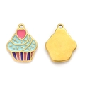 304 Stainless steel cupcake charm with colorful enamel inlay and golden back finish - Light Blue Heart Cupcake (TP1427-02-blue)