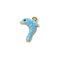 Hemelsblauwe emaille dolfijn hanger met goudkleurige rand en textuurgolven voor DIY sieraden - Blauw (TP1433-02-blue)
