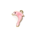 Roze emaille dolfijn hanger in verguld 304 roestvrij staal met bovenste metalen ring - Roze (TP1433-02-pink)