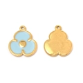 Detailansicht eines hellblauen Emaille-Blumenanhängers mit Goldplattierung für Schmuck-DIY - Blau