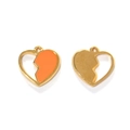 Detail of heart puzzle pendants in gold finish with orange enamel for DIY jewelry - Orange Enamel Puzzle Heart Pendant (TP1635-02-orange)