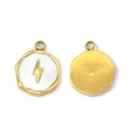 Detail showing front and back of lightning bolt charms with white enamel and gold finish - Gold Metal - White Enamel