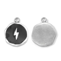 Detailed macro view of 304 stainless steel black enamel lightning bolt charm pendants - Silver Metal - Black Enamel