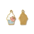 Cupcake style 304 stainless steel enamel pendant with pink flower for DIY jewelry making - Cupcake Style (TP1704-02)