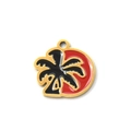 Tropical style round pendant with gold plating and red black coconut tree silhouette design - Sunset Coconut Tree Style (TP1925-02)