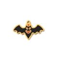 Halloween vleermuis bedeltje in zwart en rood emaille met gouden basis - Glimlachende Vleermuis (TP1933-02)