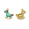 Pendentif cheval à bascule en acier 304 émaillé or et bleu ciel pour bijoux DIY - Style Cheval à Bascule Bleu (TP1738-02-blue)