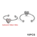 10-piece pack of silver heart-shaped stainless steel open ring bases with 5x5mm DIY settings - Heart (5x5mm) / Steel