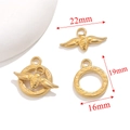 Fermoir à bascule abeille en acier inoxydable doré avec anneau gravé pour bijoux DIY - Style H Abeille Rune (YL-PJ0050) / 19mm / Or