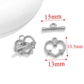 Fermoir à bascule coeur en acier inoxydable argenté pour la création de bijoux - Style A Coeur (YL-PJ0050) / 15mm x 13mm / Acier