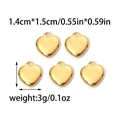 Cinco dijes de corazón en acero inoxidable 304 dorado pulido para joyería DIY - Dorado