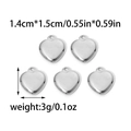 Cinco colgantes de corazón en acero inoxidable 304 pulido para creación de joyas DIY - Color acero