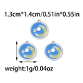 Detailed size chart showing blue enamel celestial charms with moon and star patterns - Moon and Star Enamel (TZ-TP0573-01)