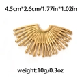 Goldener fächerförmiger Ginkgoblatt-Anhänger aus Edelstahl 304, Größe 4,5 cm x 2,6 cm - Gold 3D Gestreifter Fächer Stil (TP0742-02)