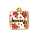 Pendentif carré doré de janvier avec caractères Fu en émail et anneau de suspension - Thème de Janvier (TP0692-02-Jan)