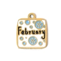 Pendentif carré en acier inoxydable 304 de février avec émail blanc et flocons de neige bleus - Thème de Février (TP0693-02-Fév)