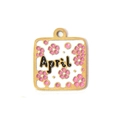 Pendentif carré avril avec motif floral rose en acier inoxydable doré brillant - Thème d'Avril (TP0695-02-Avril)