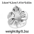 Polished 304 stainless steel five-petal flower pendant with textured center, 3.6x4.2cm - Lattice 5-Petal Flower Silver (TP0783-01)