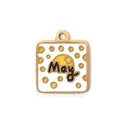 Square 304 stainless steel May pendant with white enamel and yellow dots - May Theme (TP0696-02-May)