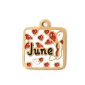 Square stainless steel pendant with white enamel, red hearts, and June engraving - June Theme (TP0697-02-June)